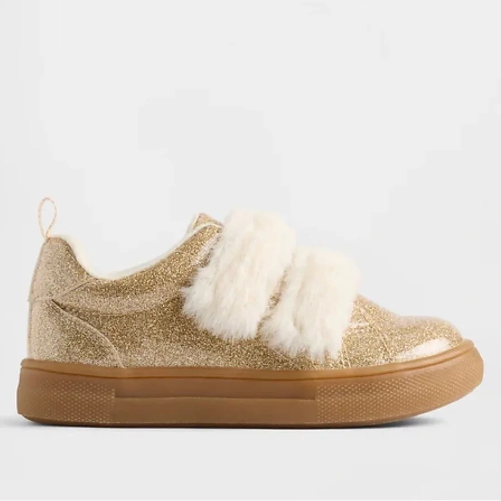 GAP Kids Glitter Sneakers with Cream Faux-Fur Straps